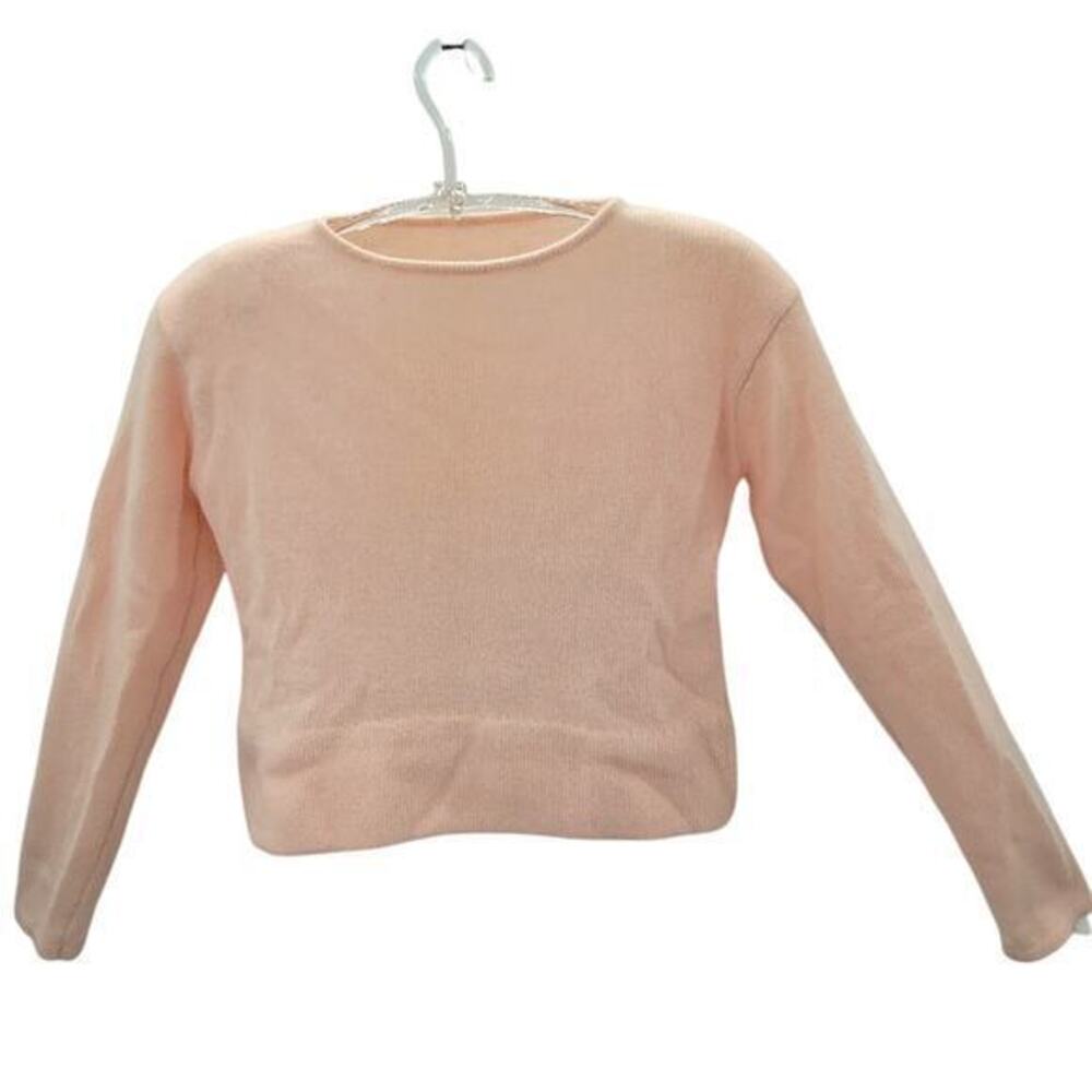 Vintage 90s Peach Pink Soft Knit Crew Neck‎ Long Sleeve Cropped Seater Top